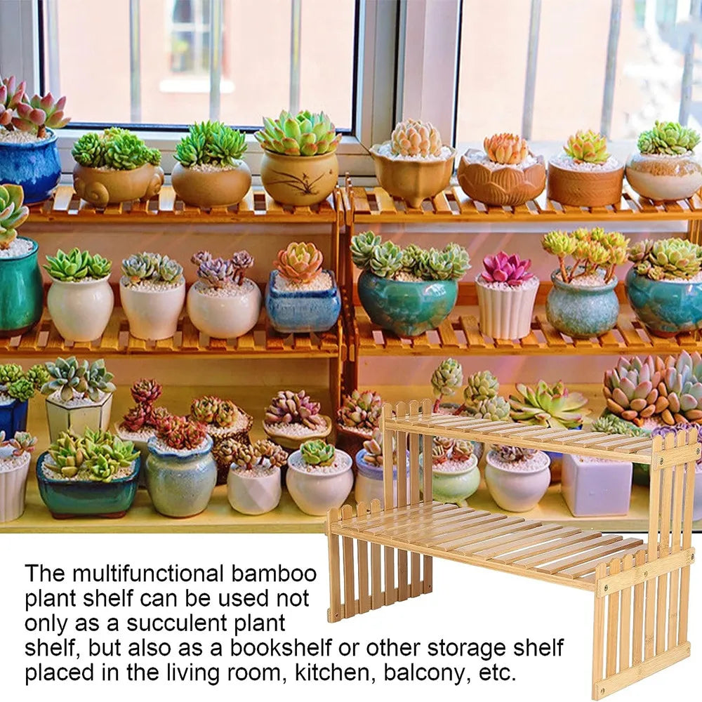 Desktop 2-Tires Plant Stand Storage Rack, Wooden Flower Pot Rack Shelf for Home Patio Plants Display Shelf Stand Flowers Shelves