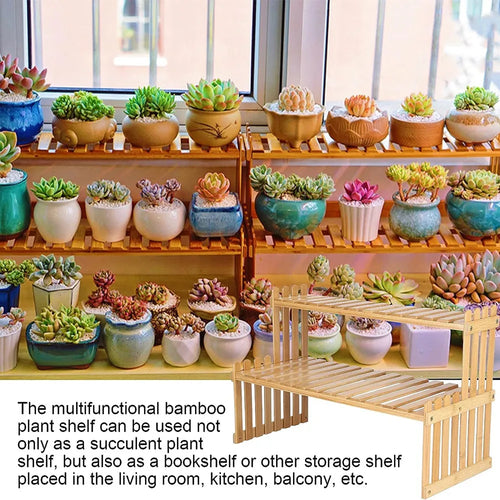 Desktop 2-Tires Plant Stand Storage Rack, Wooden Flower Pot Rack Shelf for Home Patio Plants Display Shelf Stand Flowers Shelves