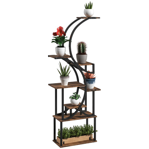 8 Tier Plant Stand, 62" S-Shaped Plant Shelf, Carbonized Finish